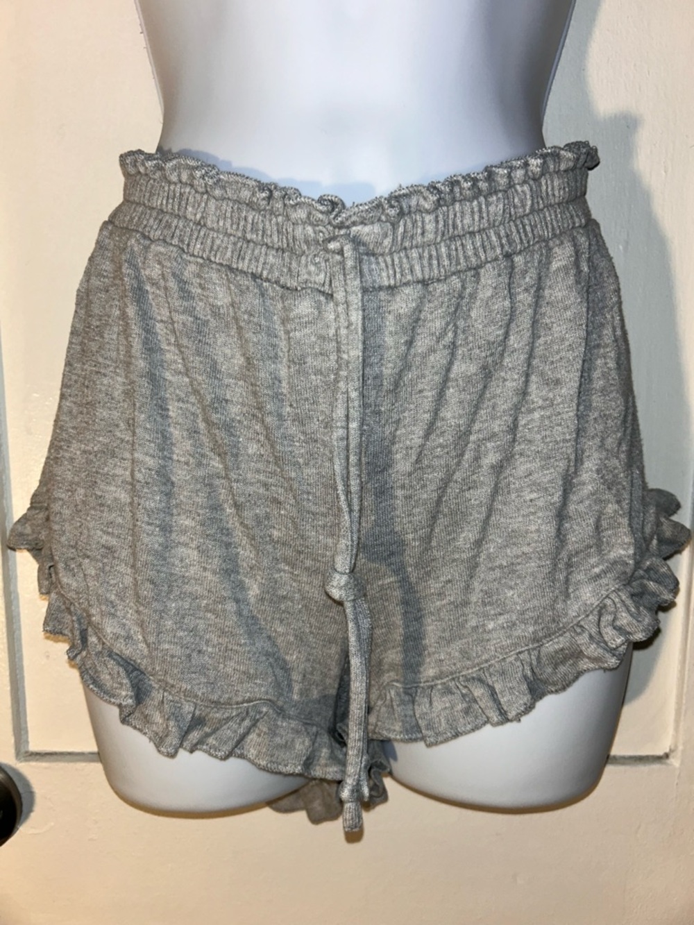 Cozy Ruffle Drawstring Shorts - Gray - Picture 1 of 4